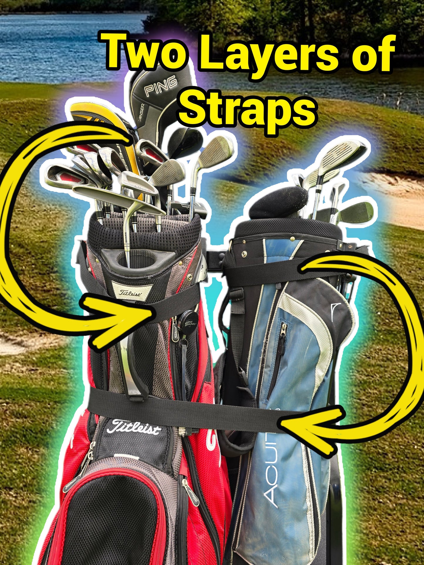 Coleman Kandi Golf Cart Golf Bag Holder Attachment, Easily Removable, No Drilling Required, fits 1" Wide Square Grab Bar Rear Seat