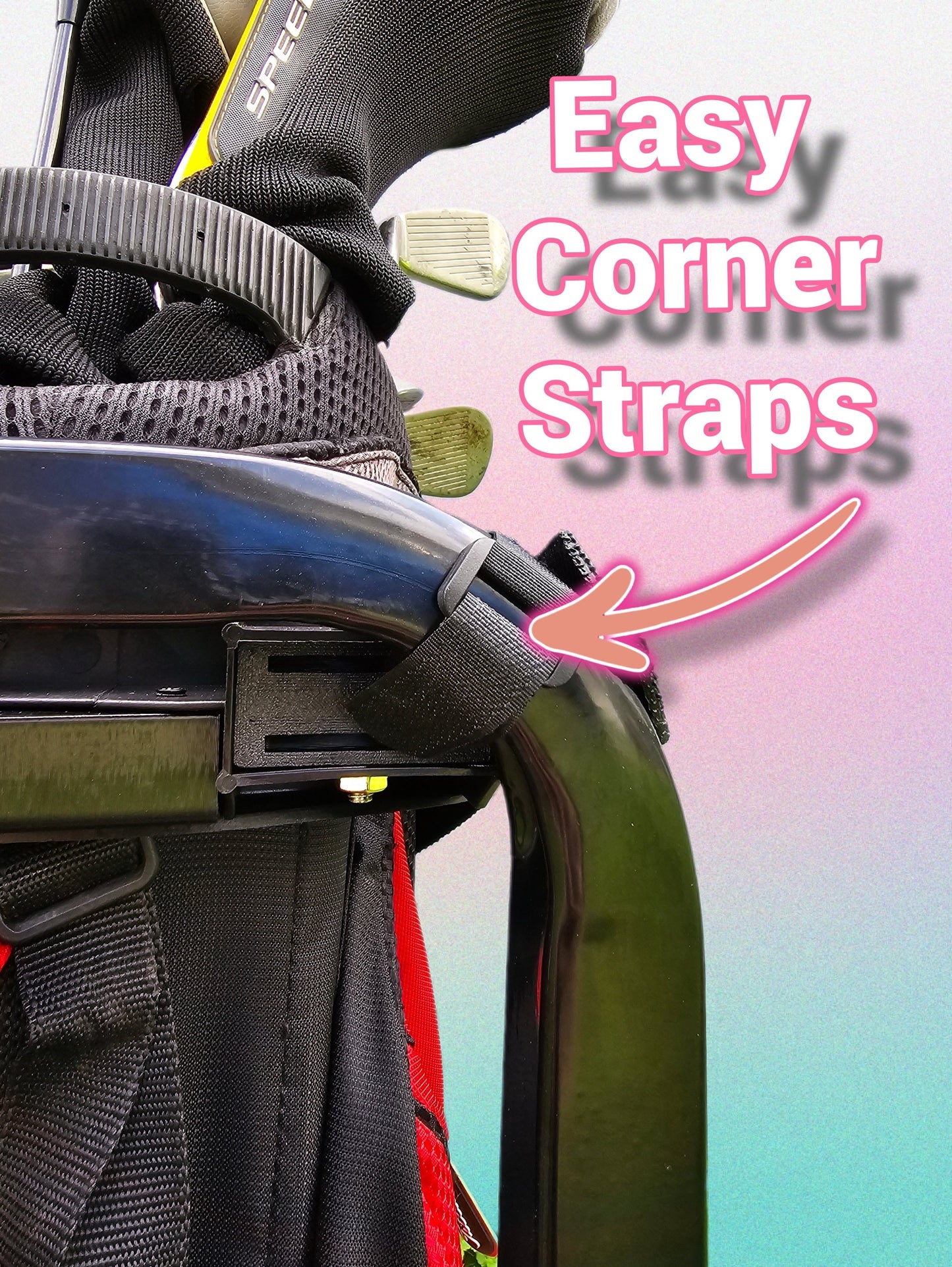 Coleman Kandi Golf Cart Golf Bag Holder Attachment, Easily Removable, No Drilling Required, fits 1" Wide Square Grab Bar Rear Seat