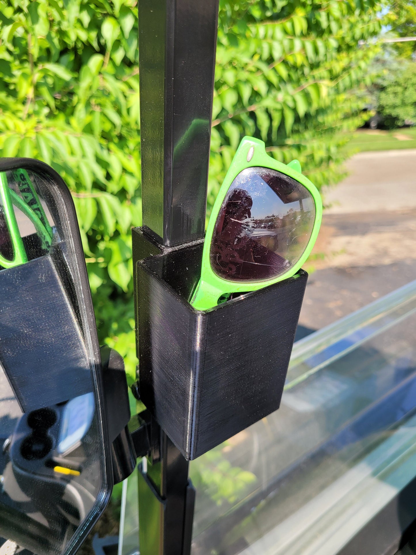 Clip On/Off Golf Cart Sunglasses Holder "Stash" Container for your "Junk Drawer" items front strut easy no drill required