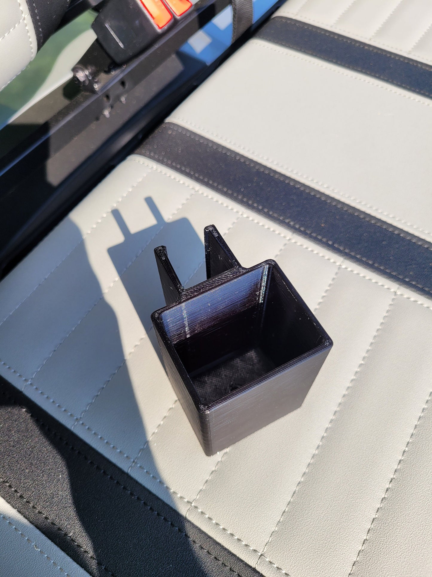 Clip On/Off Golf Cart Sunglasses Holder "Stash" Container for your "Junk Drawer" items front strut easy no drill required