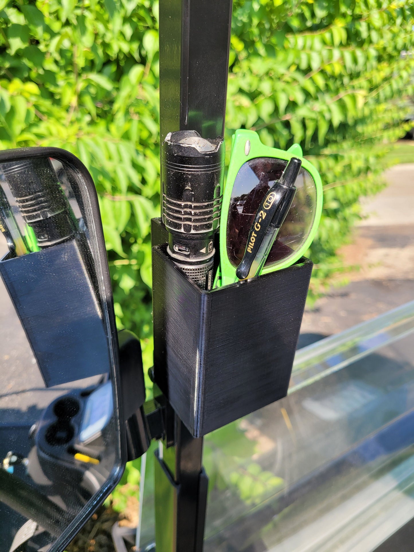 Clip On/Off Golf Cart Sunglasses Holder "Stash" Container for your "Junk Drawer" items front strut easy no drill required