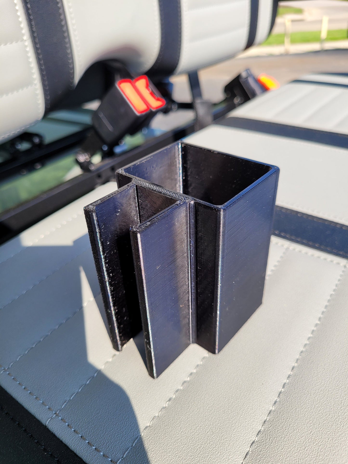 Clip On/Off Golf Cart Sunglasses Holder "Stash" Container for your "Junk Drawer" items front strut easy no drill required