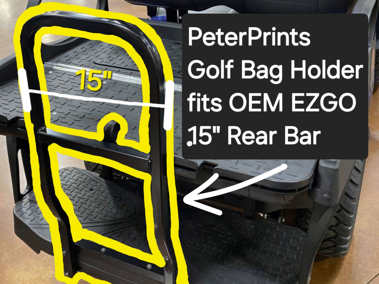 EZGO Golf Cart Golf Bag Holder Attachment, Easily Removable, No Drilling Required, fits S4, VALOR, RXV w/ 15" Rear Flip Seat Square Grab Bar