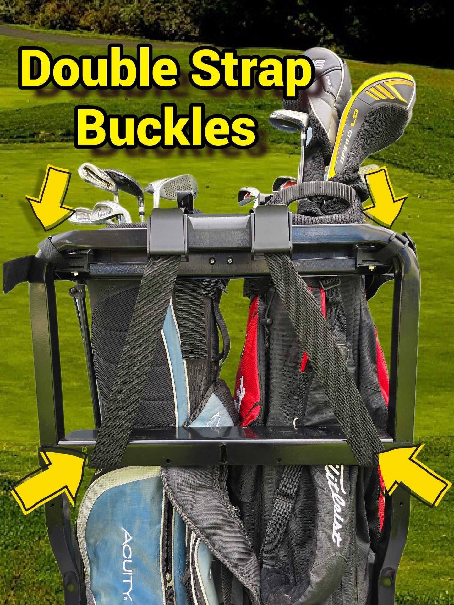 Club Car Tempo Onward Golf Cart Golf Bag Holder Attachment, Easily Removable, No Drilling Required, fits 24" Rear Flip Seat Square Grab Bar