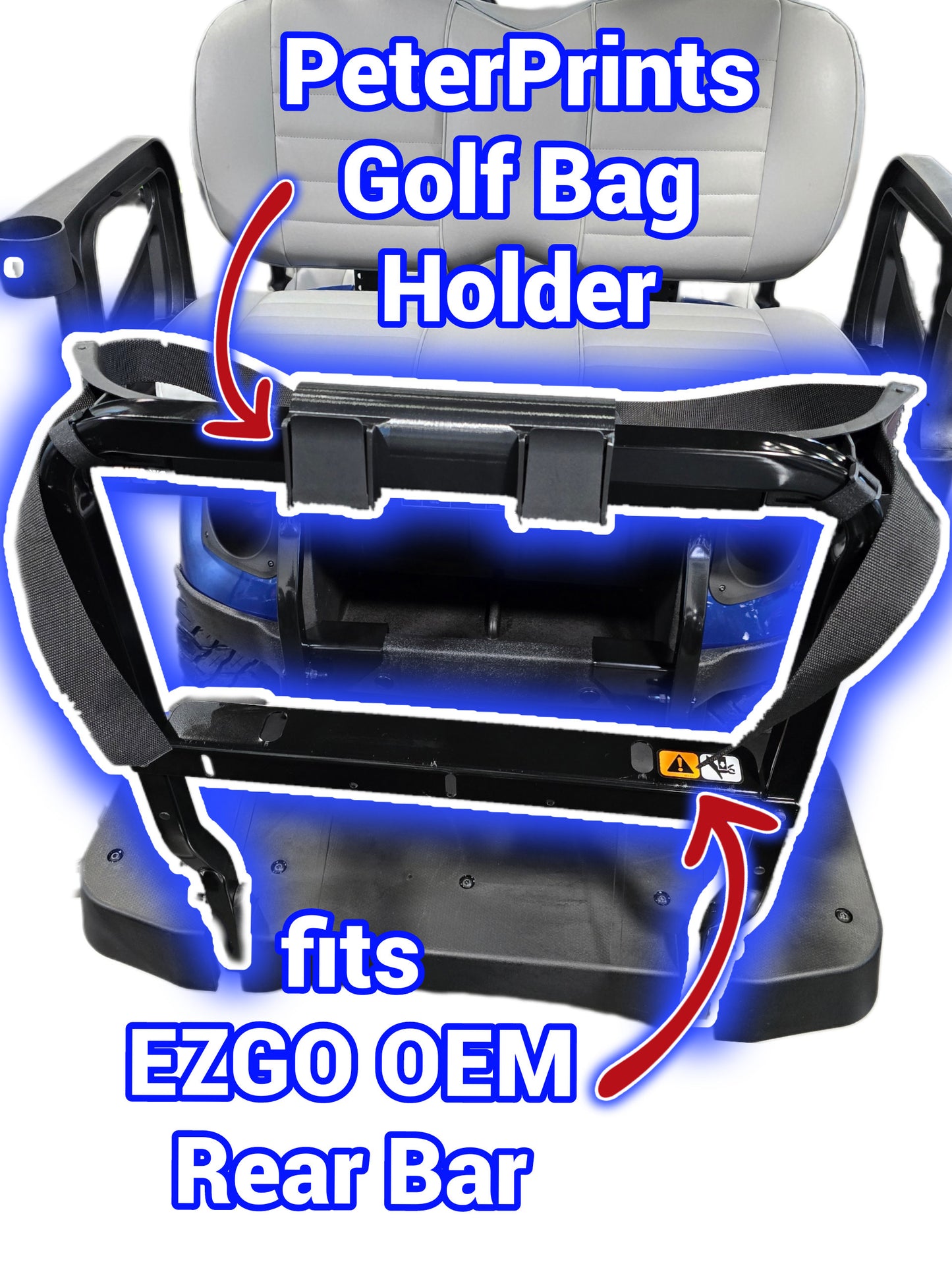 EZGO Golf Cart Golf Bag Holder Attachment, Easily Removable, No Drilling Required, fits S4, VALOR, RXV w/ 24" Rear Flip Seat Square Grab Bar