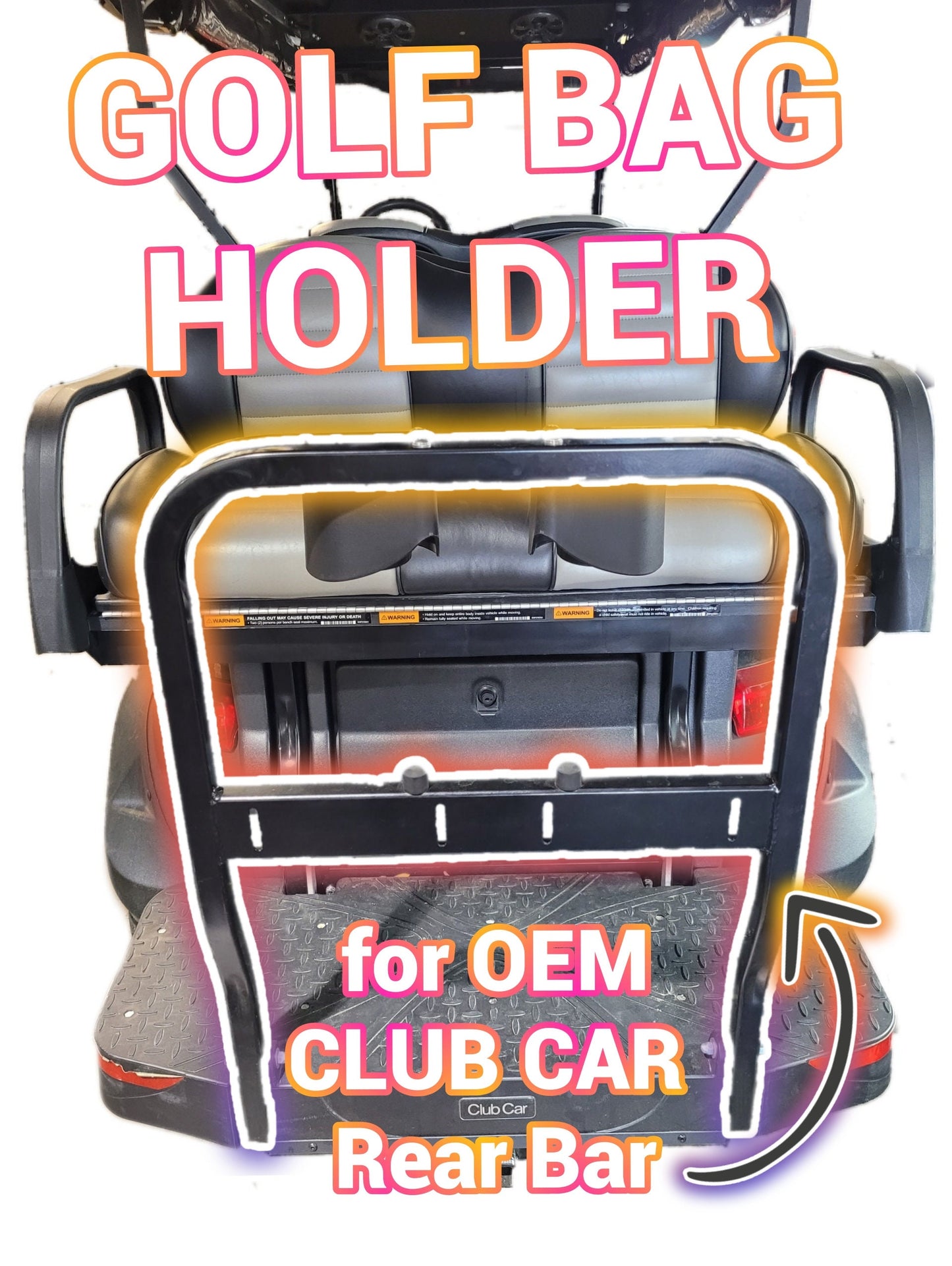 Club Car Tempo Onward Golf Cart Golf Bag Holder Attachment, Easily Removable, No Drilling Required, fits 24" Rear Flip Seat Square Grab Bar